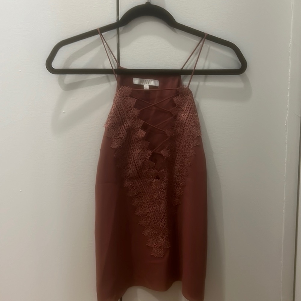 Mauve lace up tank top